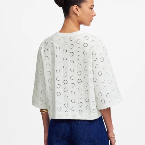 MADEWELL White Embroidered Wide-Sleeve Boxy Tee Shirt Top Size Small - Picture 3 of 4